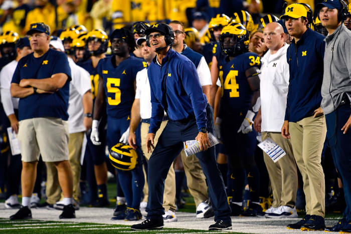 Jim Harbaugh on the Michigan sideline